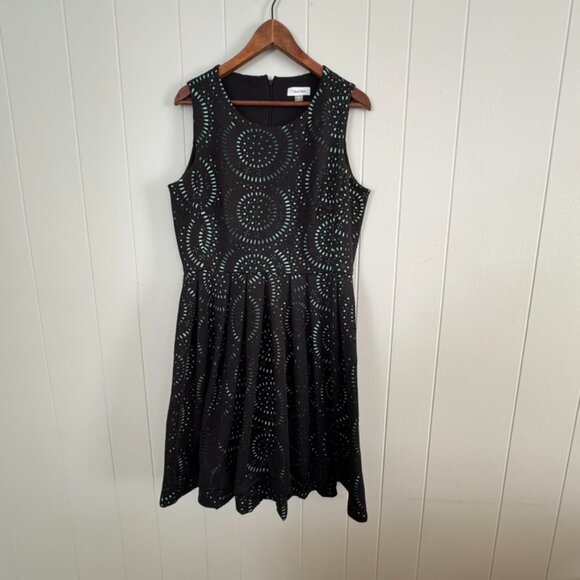 Calvin Klein Cocktail Eyelet Flowy Skirt Lined Black Blue Party Dress - 12 - Picture 11 of 11